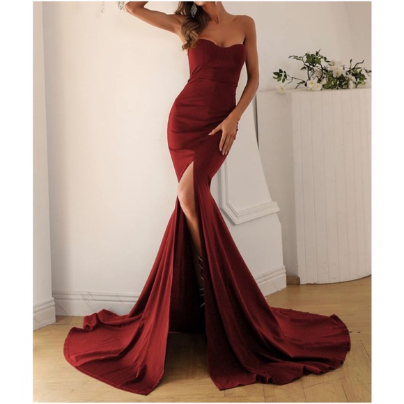 Luxe slit thigh formal party evening wedding prom Mermaid Hem… - Picture 8 of 9